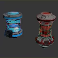 Blue and Red Multi Layered Computer Cooling Towers with Illuminated Design and Base Reflection 3d model