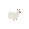 Cute Llama Shaped Fluffy Stool With Light Gray Fleece And Wooden Legs