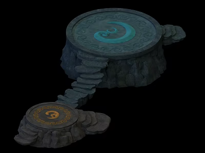 Stone Platforms With Blue And Golden Tai Chi Symbols Connected By Stone Steps 3d model