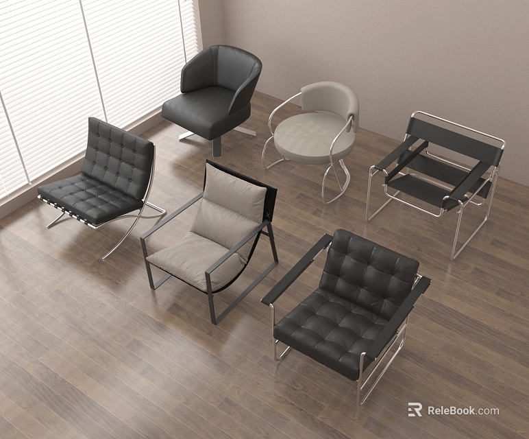 Modern Leisure Chairs with Black Gray Colors and Metal Frame Design 3d model 