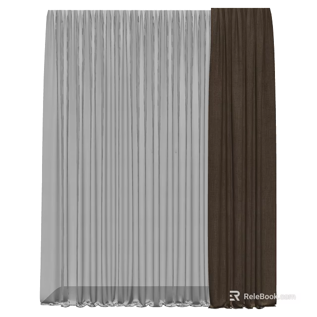 Stylish Gray And Brown Pleated Curtains For Modern Interior Design 3d model 