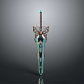 Ornate Sword With Blue Crystal Inlay Golden Accents And Butterfly Hilt Design