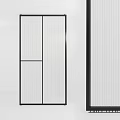 Modern Interior Glass Partition With Vertical Stripes And Black Frame 3d model