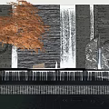 Natural Stone Feature Wall With Waterfall Red Leaf Tree And Water Streams 3d model