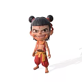 Game and Movie Character With Double Bun Hairstyle Red Hair Accessories And Grinning Expression
