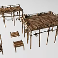 Rustic Wooden Gazebo And Chair Set With Natural Wood Structure And Design