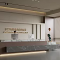 Modern Front Desk Reception for Architectural Design Company with Marble Countertop Computers Plants Balloon Decor