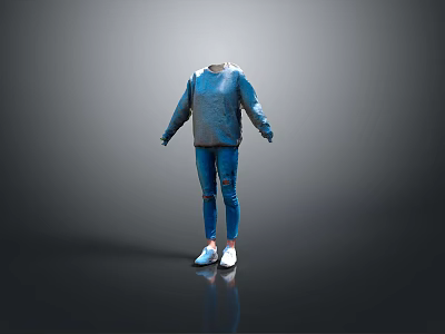 Stylish Blue Sweatshirt with Distressed Jeans and White Sneakers Casual Outfit 3d model