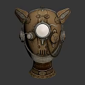 Vintage Brass Steampunk Helmet With Mechanical Gears Green Lens And Metal Base