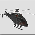 Black Helicopter 3D Model With Rotors Cockpit Detailed Design And Orange Accents