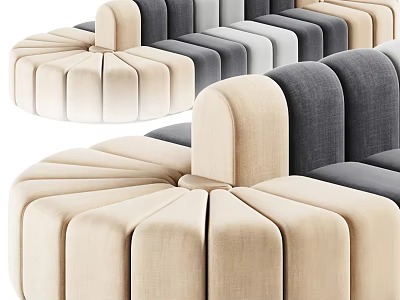 Abstract Shaped Sofa Featuring Curved Tufted Fabric In Beige And Grey Tones 3d model