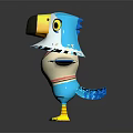 Colorful Cartoon Parrot Character With Blue Yellow White Feathers And Black Beak