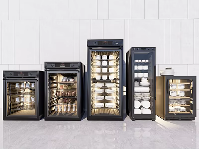 Black Kitchen Appliances Multiple Refrigerated Display Cabinets With Food And Drinks 3d model