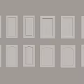 Various White Cabinet Door Panel Designs On Grey Background 3d model