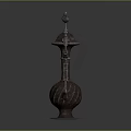 Antique Bronze Wine Bottle With Curved Handle Decorative Lid And Base Design