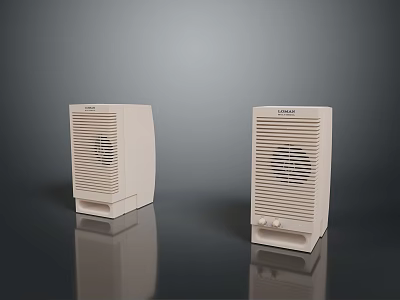 White LANSING Computer Speakers With Grille Design And Control Knobs On Shiny Surface 3d model