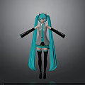 Anime Virtual Character With Blue Long Hair Twin Ponytails White Top Black Gloves And Boots
