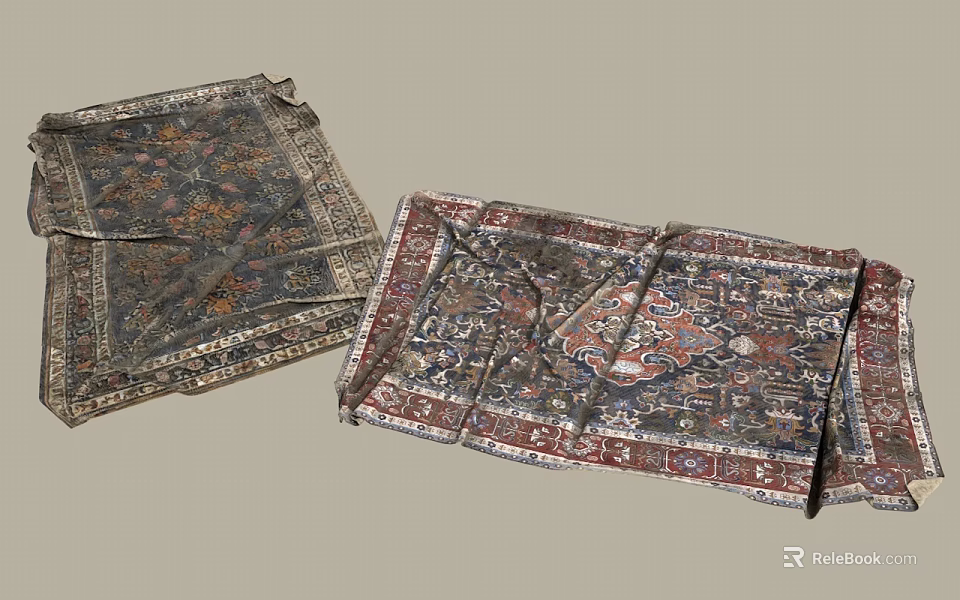 Square Rugs With Intricate Patterns And Vibrant Traditional Decorative Designs 3d model 