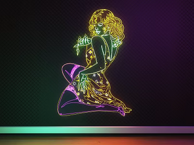 Neon Colored Female Silhouette Decorative Light with Illuminated Design on Dark Background 3d model