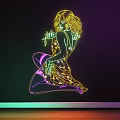 Neon Colored Female Silhouette Decorative Light with Illuminated Design on Dark Background