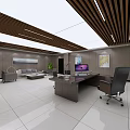 Modern Service Hall Interior With White Floor Green Stools And Service Counters 3d model