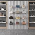 Stylish Assorted Bags Displayed On Wall Shelves With Shoes And Accessories
