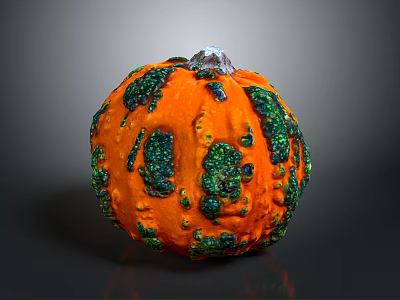 Decorative Orange Pumpkin With Green Spots Bumpy Texture And White Stem 3d model