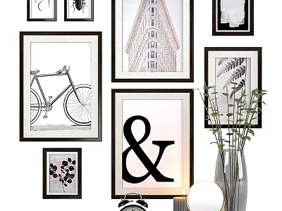 Minimalist Decorative Ornaments Set With Framed Artworks Ampersand Decor Vase And Potted Plant 3d model