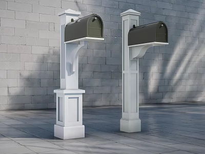 Sturdy Two White Commercial Mailbox Posts With Black Mailboxes For Outdoor Use 3d model