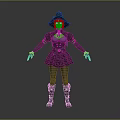 Witch Character In Purple Lace Dress With Black Hat Gloves And Purple Boots