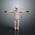 Man in Camouflage Military Uniform with Cap Knee Pads Boots and Arms Outstretched