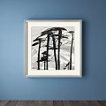 Traditional Chinese Landscape Painting With Pine Tree Mountain And Misty Clouds