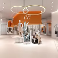 Stylish Clothing Store Interior Design With Orange Walls Hanging Clothes Sofa Chairs And Rug