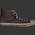 Burgundy High Top Leather Casual Shoes With Gray Laces Beige Sole And Worn Details