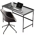 Modern Black Desk With Laptop Mouse Cup Phone Stand And Comfortable Chair