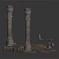 Ancient Ruined Architectural Scene With Carved Stone Columns And Fallen Blocks 3d model
