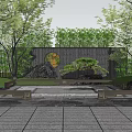 Natural Scenic Feature Wall Surrounded By Lush Trees Stones And Small Pond