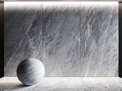 Modern Minimalist Marble Sphere Sculpture Carving Against Marble Wall And Floor 3d model