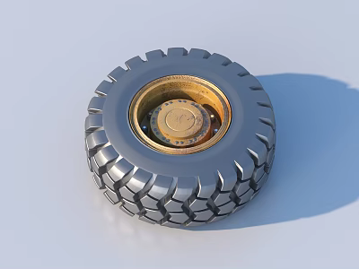 Durable Household Utility Tire With Gray Tread Pattern And Gold Metallic Hub 3d model