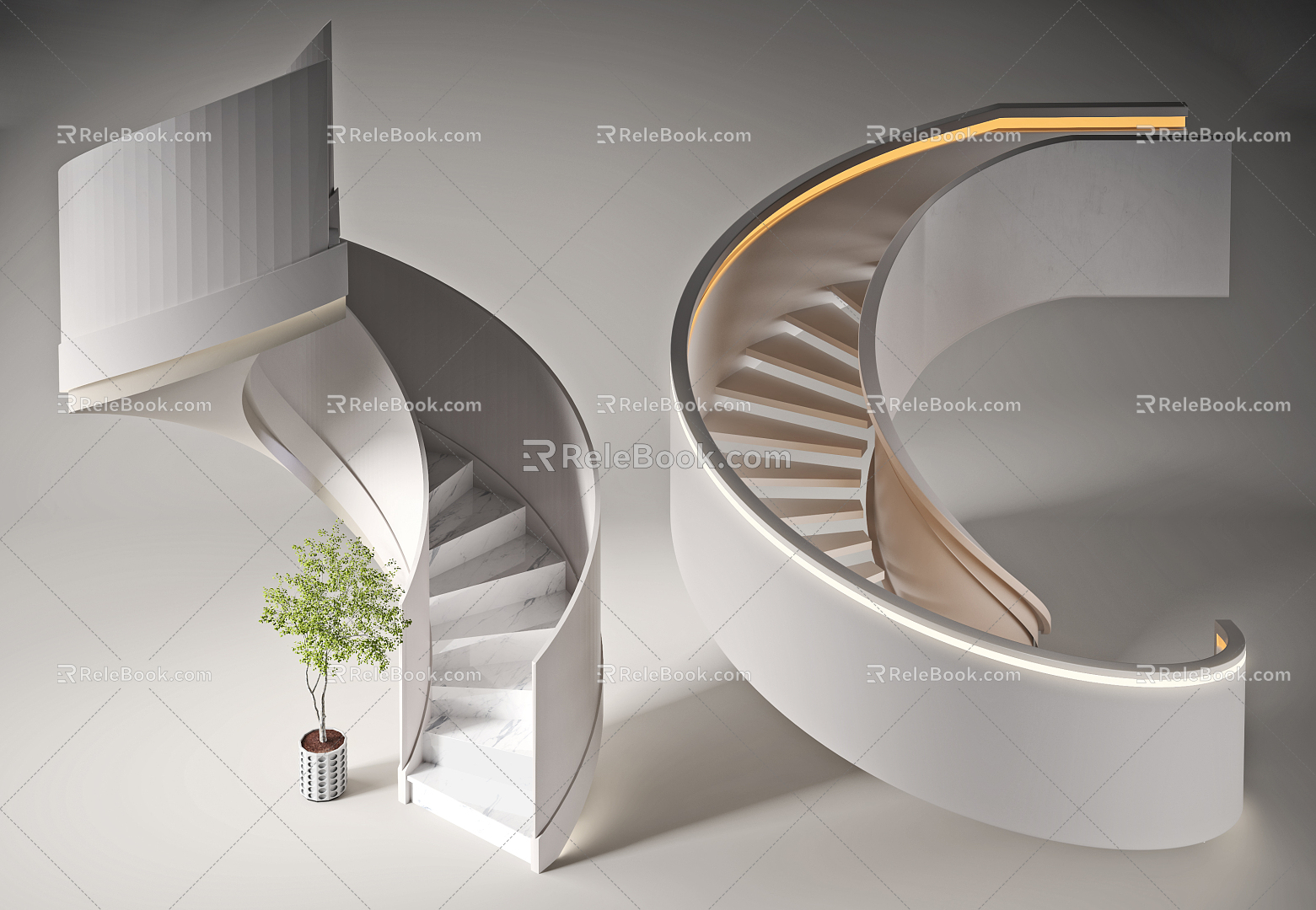 Modern spiral staircase minimalist arc staircase combination 3d model