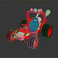 Red And Blue Toy Car With Yellow Headlights Big Black Wheels And Silver Exhaust