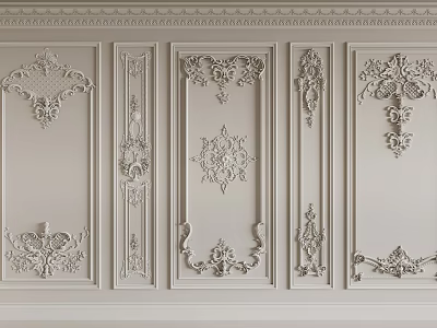 Elegant Ornate Decorative Lines In Classical Carved Panel Wall Designs 3d model