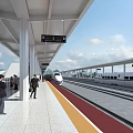 Modern High - speed Railway Station Platform With Passengers Carrying Luggage And White Train
