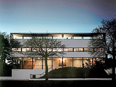 Modern Detached House Exterior Design With Large Glass Windows And Evening Lighting 3d model
