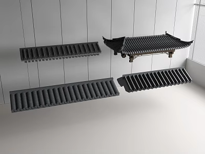 Ancient Architecture Traditional Black Tiled Roofs with Classic Eave Structures Design 3d model