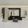 Modern Minimalist Clothing Store Interior With Mannequins Display Racks And Cozy Rest Lounge Space