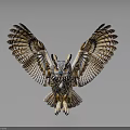 Owl With Spread Wings And Detailed Brown Gold Feathers On Dark Background