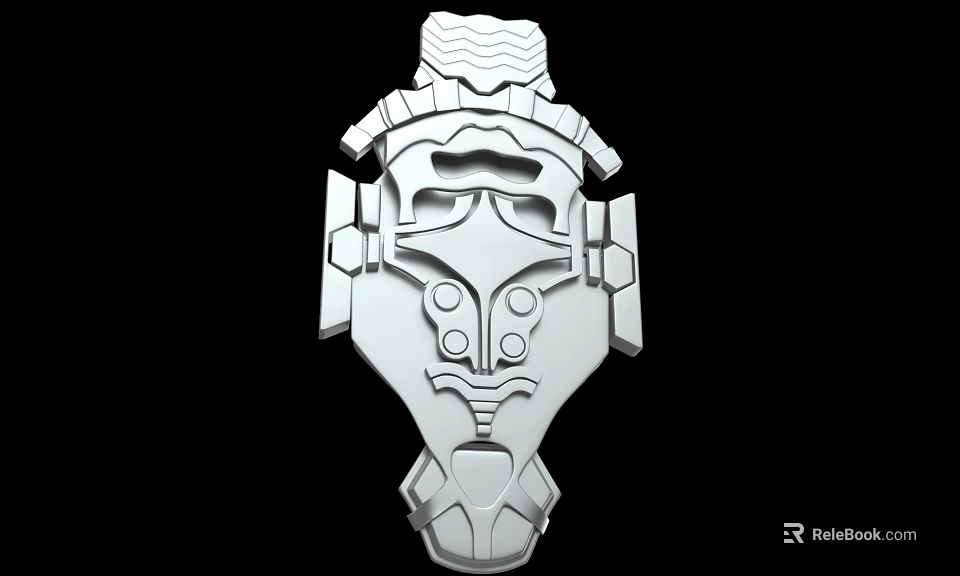 3D Model Mechanical Weapon Component With Silver White Symmetrical Armor And Decorative Patterns 3d model 