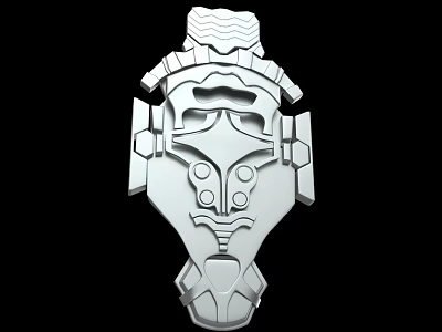 3D Model Mechanical Weapon Component With Silver White Symmetrical Armor And Decorative Patterns 3d model