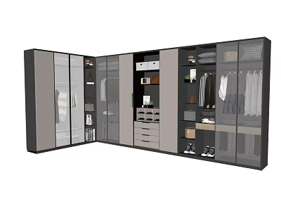 Modern Wardrobe Design With Glass Doors Storage Compartments Drawers And Hanging Space 3d model